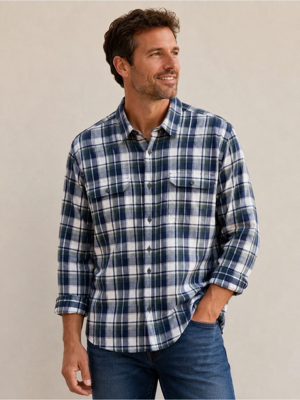 Magellan Outdoors Loose Fit Hunt Gear Mag Wick Blue Green Plaid Flannel Shirt 3X